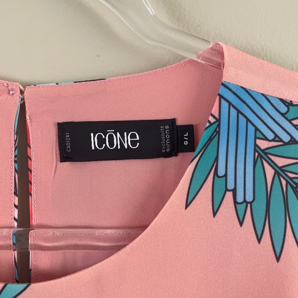ICONE Coral Pink Parrot Print Shift Dress Size Large - Picture 4 of 5